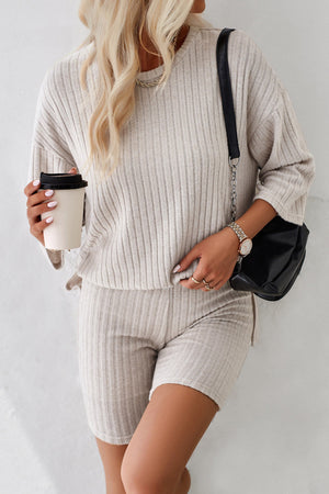 Ribbed Knit T-shirt Shorts Suits