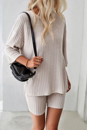 Ribbed Knit T-shirt Shorts Suits