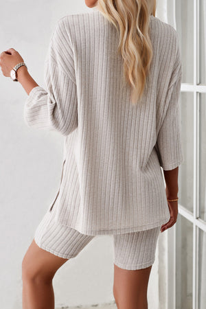 Ribbed Knit T-shirt Shorts Suits