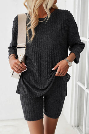 Ribbed Knit T-shirt Shorts Suits