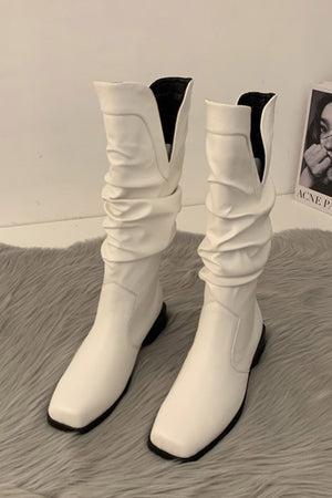 Ruched Square-toe Knee High Boots