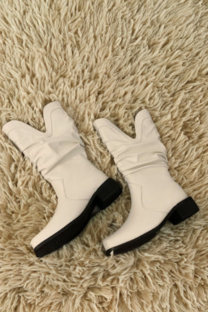 Ruched Square-toe Knee High Boots