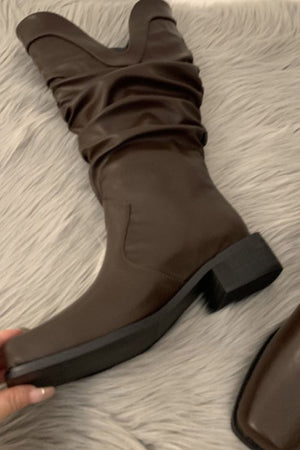 Ruched Square-toe Knee High Boots