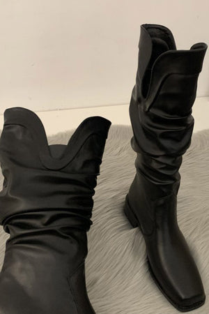 Ruched Square-toe Knee High Boots