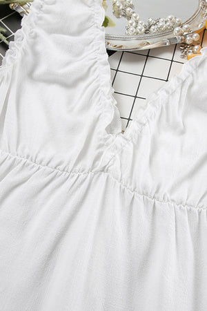 Ruched V Neck Button-down Linen Dress