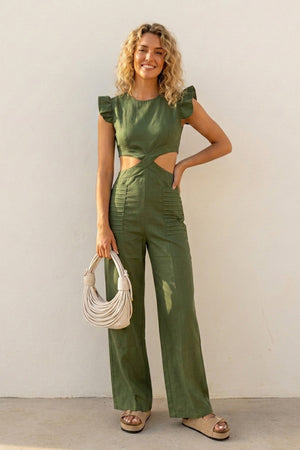 Ruffle Sleeveless Cutout Jumpsuits