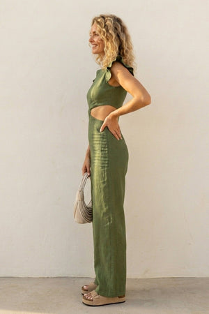 Ruffle Sleeveless Cutout Jumpsuits