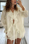 Arolora Ruffle Tie-up Sweet Shirt Set