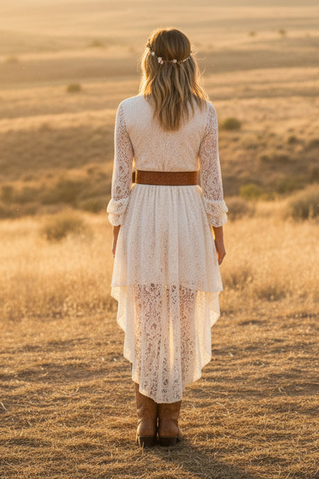 Ruffled Sleeve High-Low Vintage Lace Dress