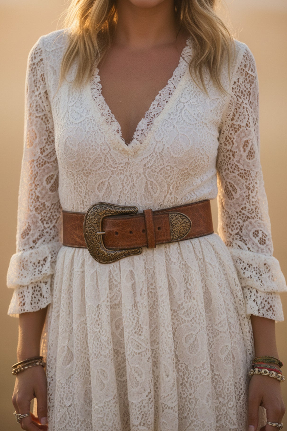 Ruffled Sleeve High-Low Vintage Lace Dress