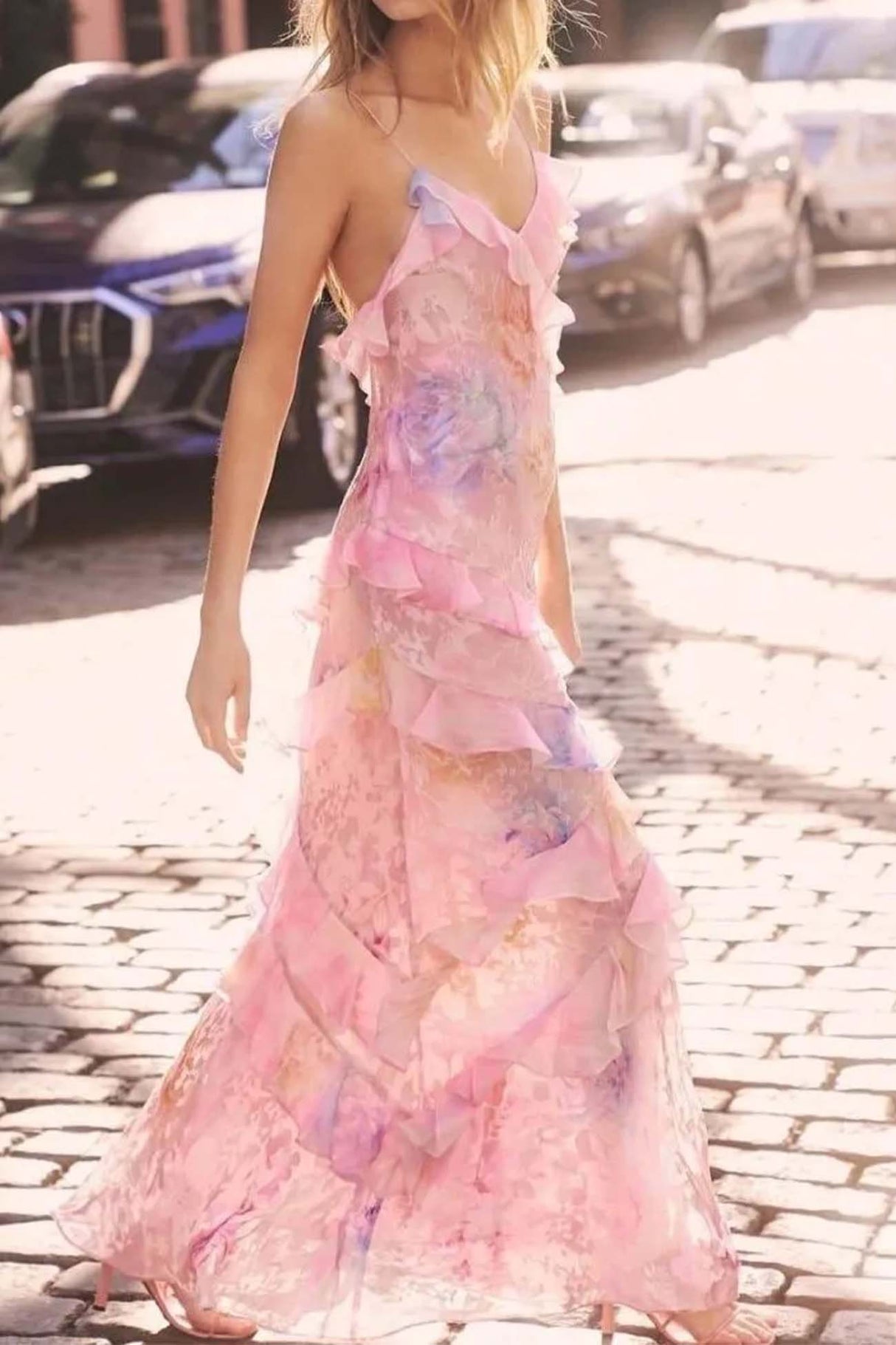 Arolora ruffled-spaghetti-strap-backless-maxi-dress