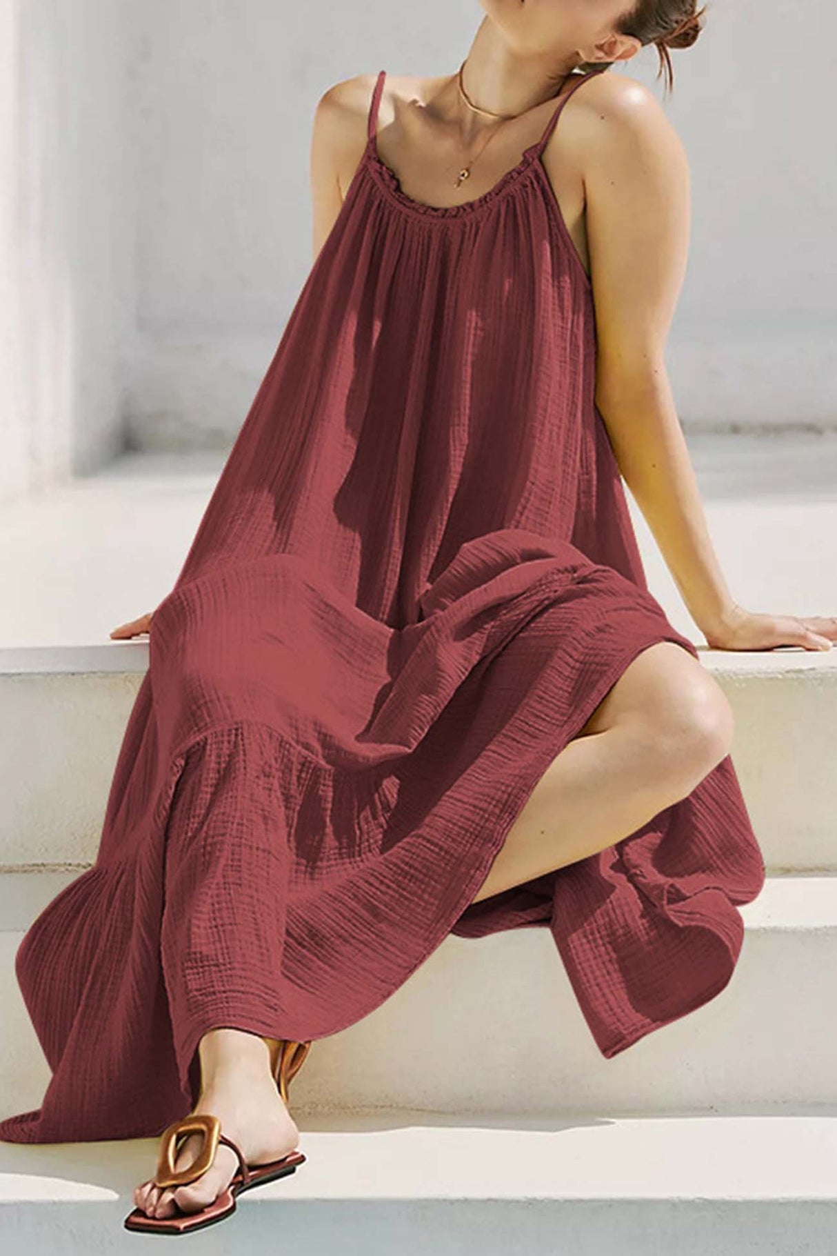 Arolora ruffled-backless-tiered-cami-dress