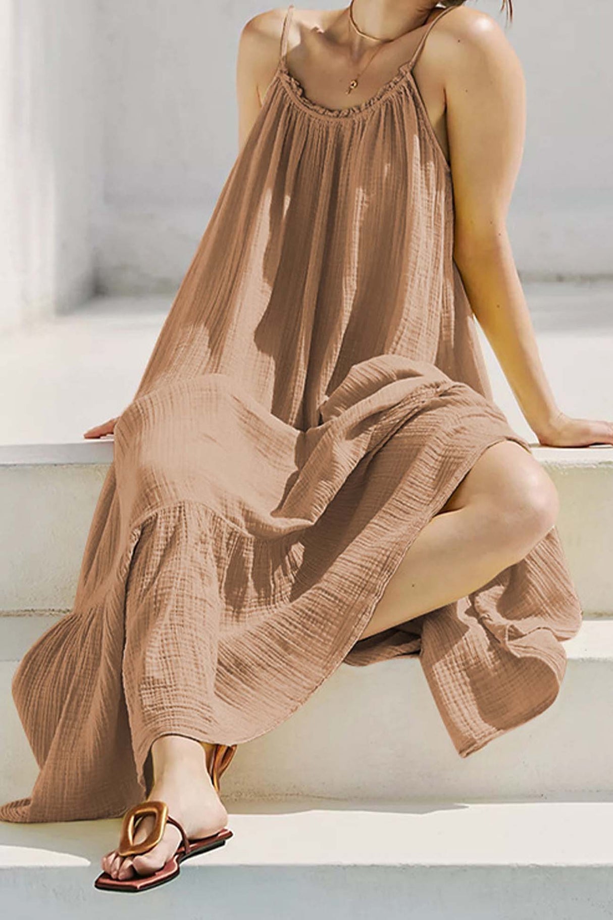 Arolora ruffled-backless-tiered-cami-dress