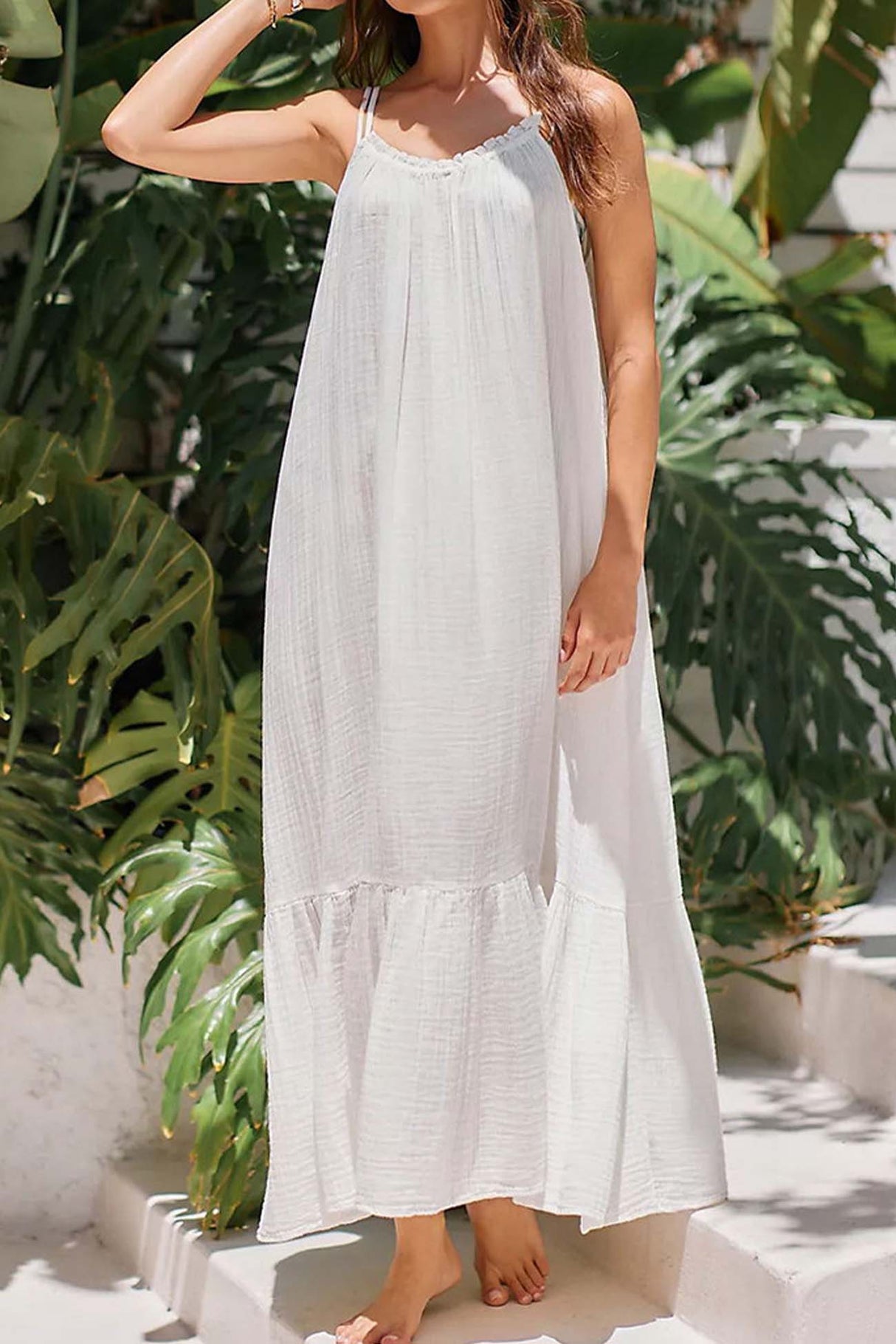 Arolora ruffled-backless-tiered-cami-dress