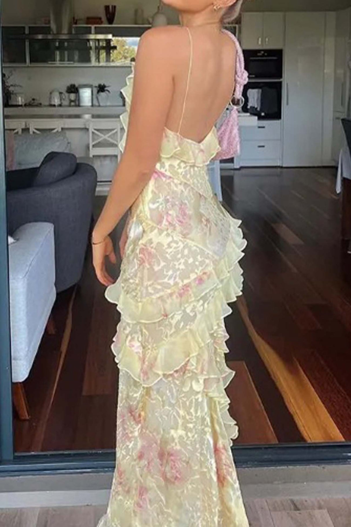 Arolora ruffled-spaghetti-strap-backless-maxi-dress