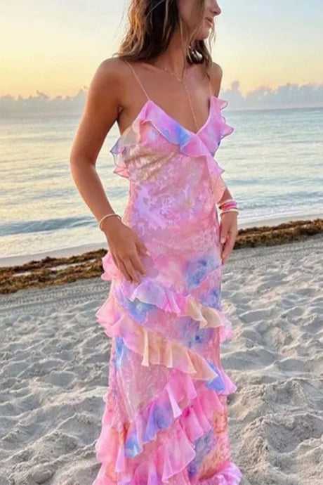 Arolora ruffled-spaghetti-strap-backless-maxi-dress