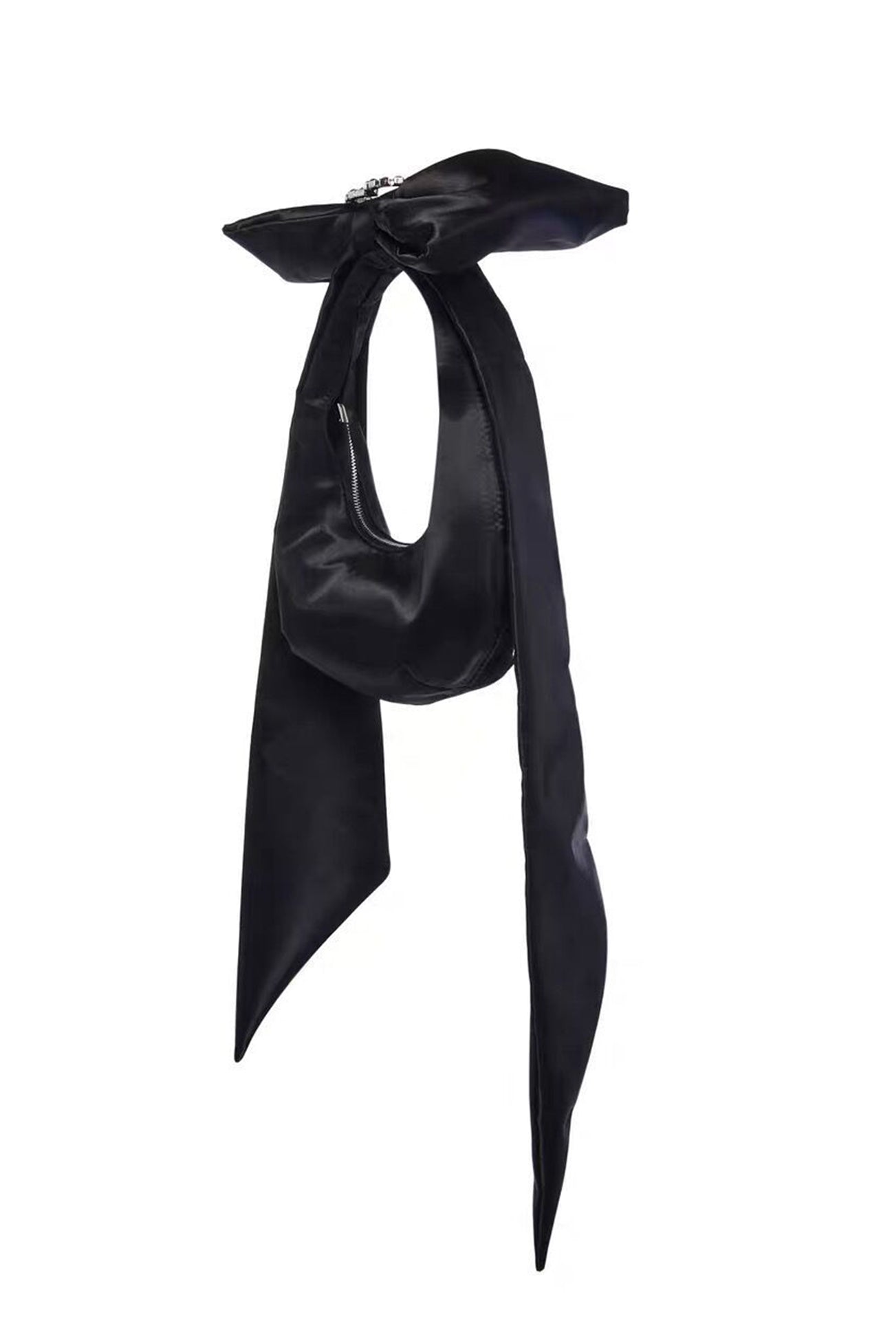 Arolora satin-bow-rhinestone-heart-buckle-armpit-bag