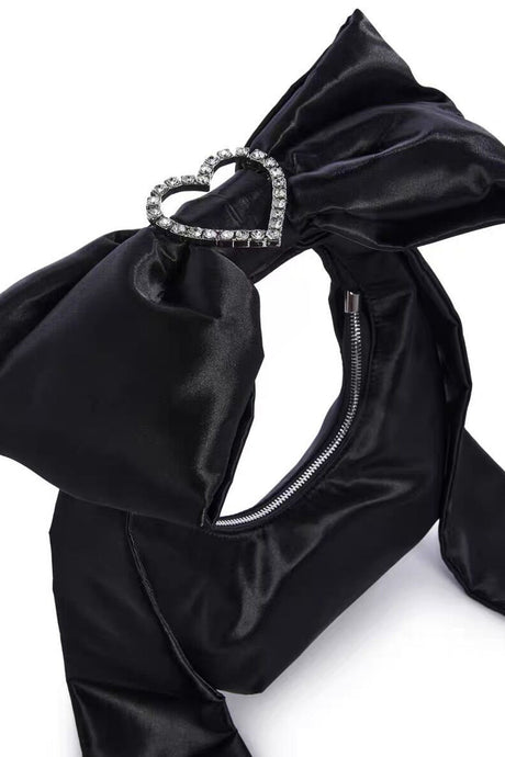 Arolora satin-bow-rhinestone-heart-buckle-armpit-bag
