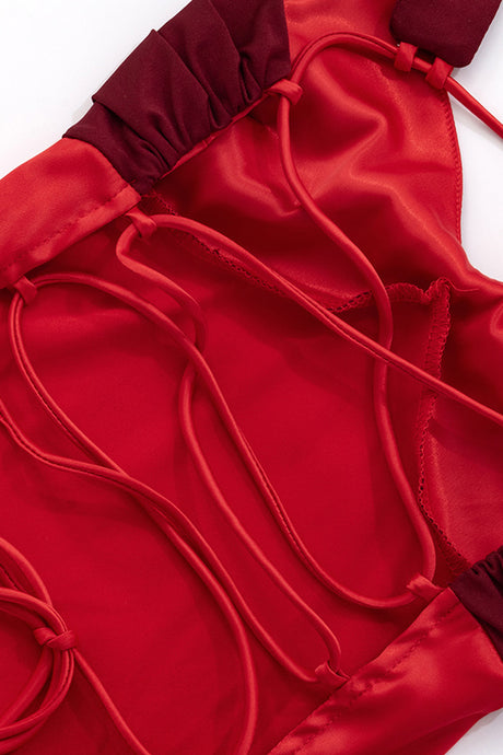 Arolora Satin Contrast Color Tie-up Cami Dress