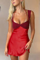 Arolora Satin Contrast Color Tie-up Cami Dress