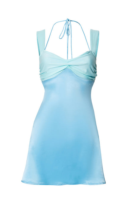 Arolora Satin Contrast Color Tie-up Cami Dress