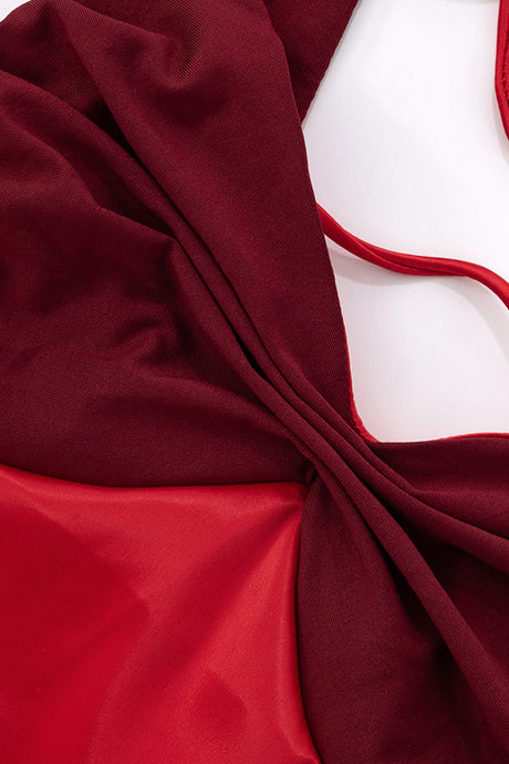 Arolora Satin Contrast Color Tie-up Cami Dress