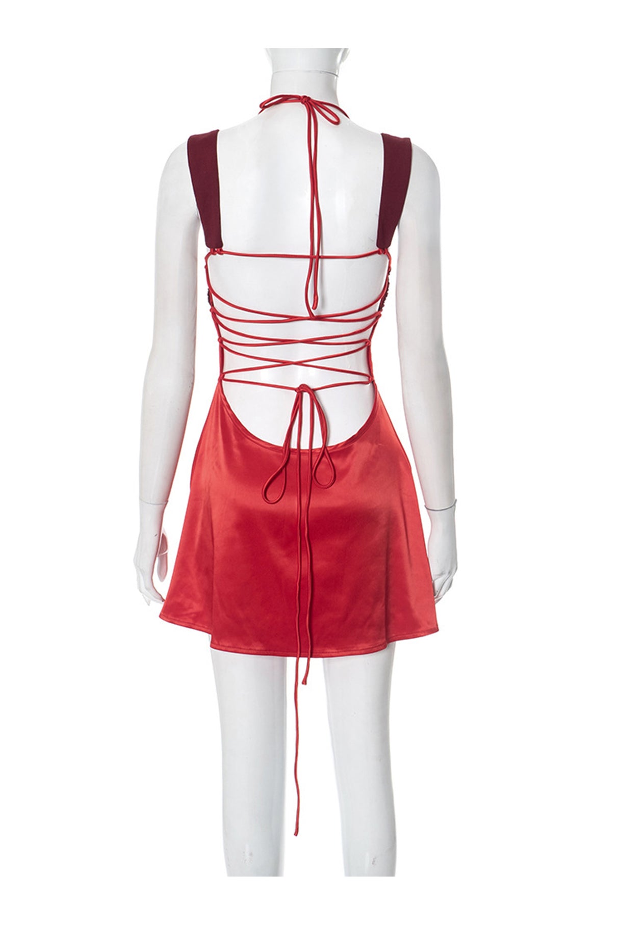 Arolora Satin Contrast Color Tie-up Cami Dress