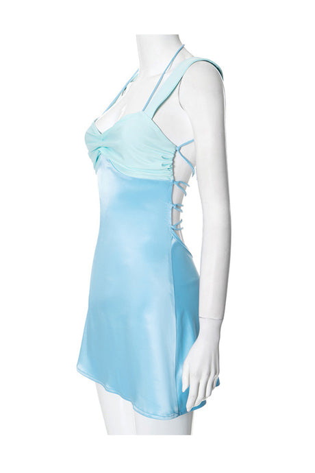 Arolora Satin Contrast Color Tie-up Cami Dress