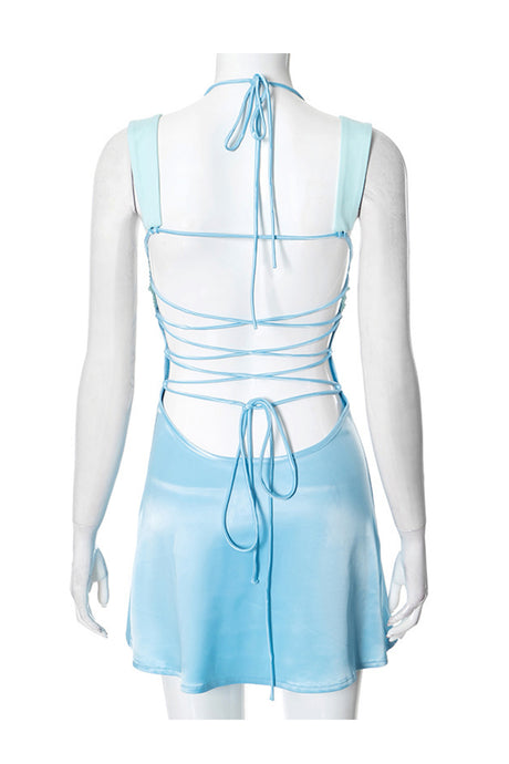 Arolora Satin Contrast Color Tie-up Cami Dress