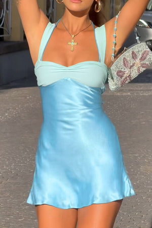 Arolora Satin Contrast Color Tie-up Cami Dress
