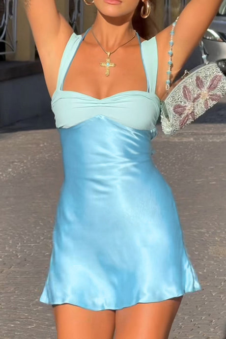 Arolora Satin Contrast Color Tie-up Cami Dress