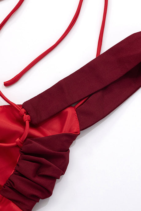 Arolora Satin Contrast Color Tie-up Cami Dress