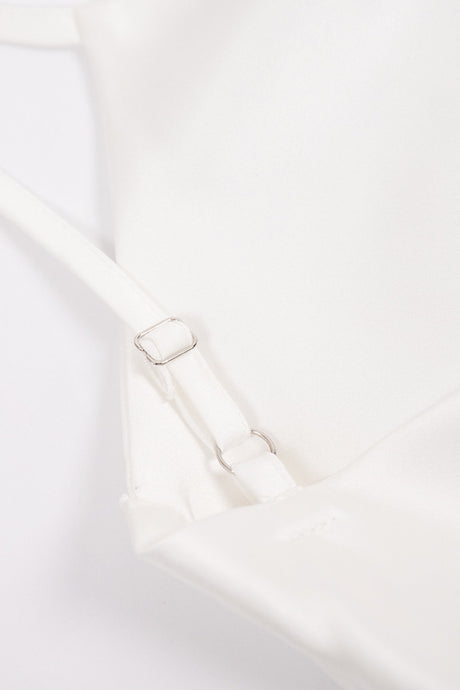 Satin Cowl Neck Tie-straps Slit Dress