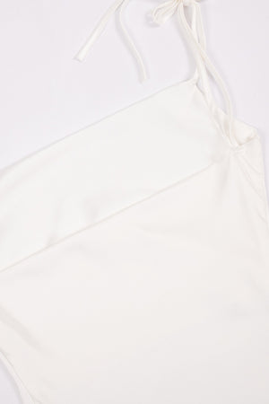 Satin Cowl Neck Tie-straps Slit Dress