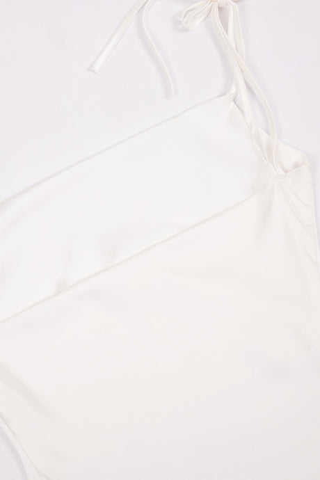 Satin Cowl Neck Tie-straps Slit Dress