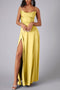 Arolora Satin Cowl Neck Tie-up Backless Slit Dress