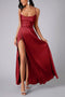 Arolora Satin Cowl Neck Tie-up Backless Slit Dress