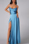Arolora Satin Cowl Neck Tie-up Backless Slit Dress
