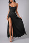 Arolora Satin Cowl Neck Tie-up Backless Slit Dress