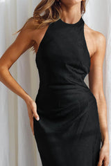 Arolora Satin Halter Backless Slit Dress