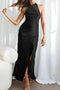 Arolora Satin Halter Backless Slit Dress