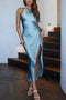 Arolora Satin Halter Backless Slit Dress