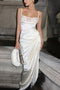 Arolora Satin Lace Chest Wrap Ruched Slit Cami Dress
