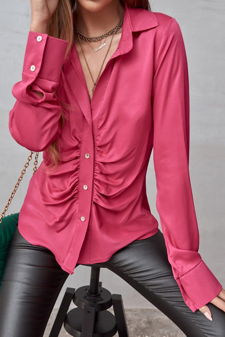 Satin Ruched Single-breasted Blouse