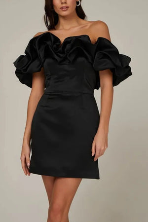 Satin Shirring Strapless Mini Dress