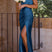 Arolora Satin Square Neck Slit Maxi Dress