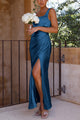 Arolora Satin Square Neck Slit Maxi Dress