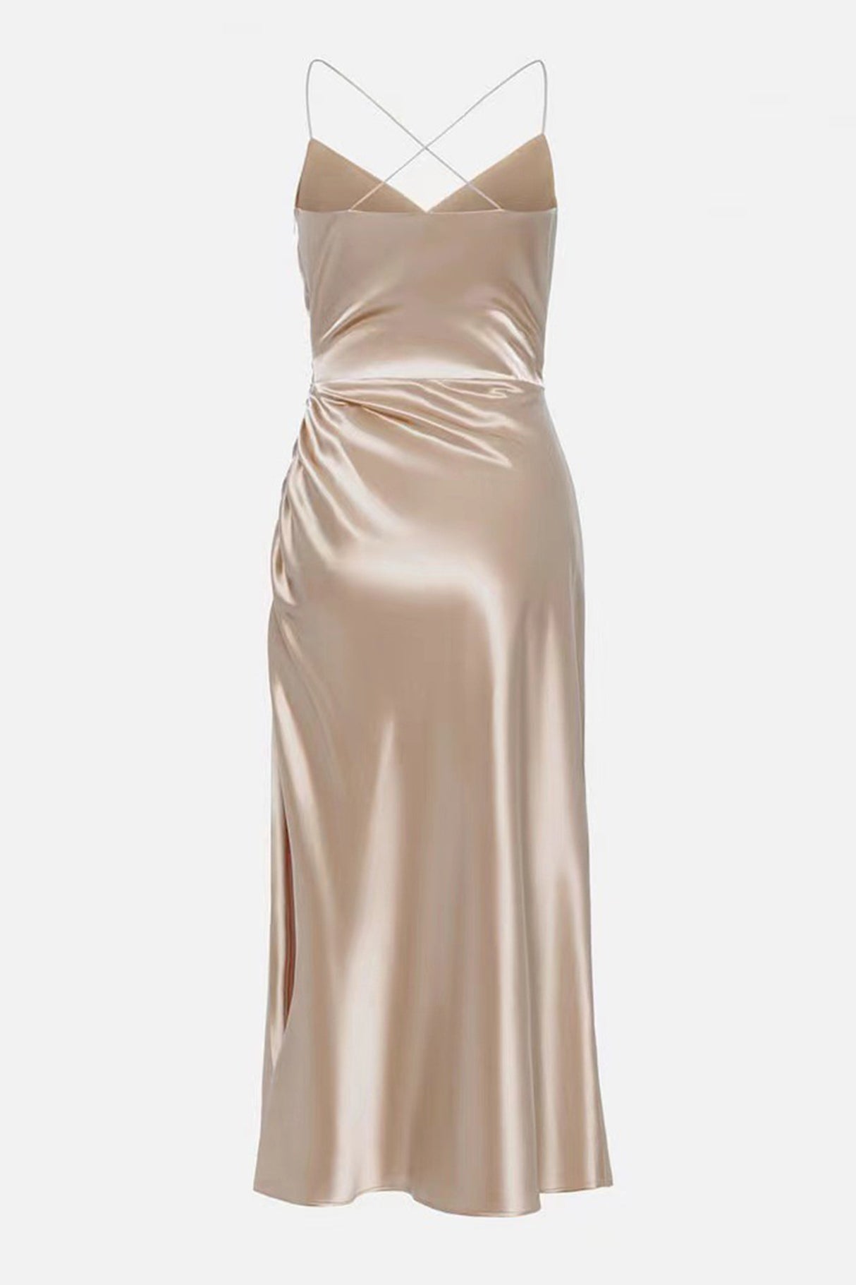 Arolora Satin V Neck Backless Cami Dress