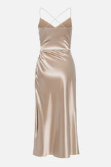 Arolora Satin V Neck Backless Cami Dress