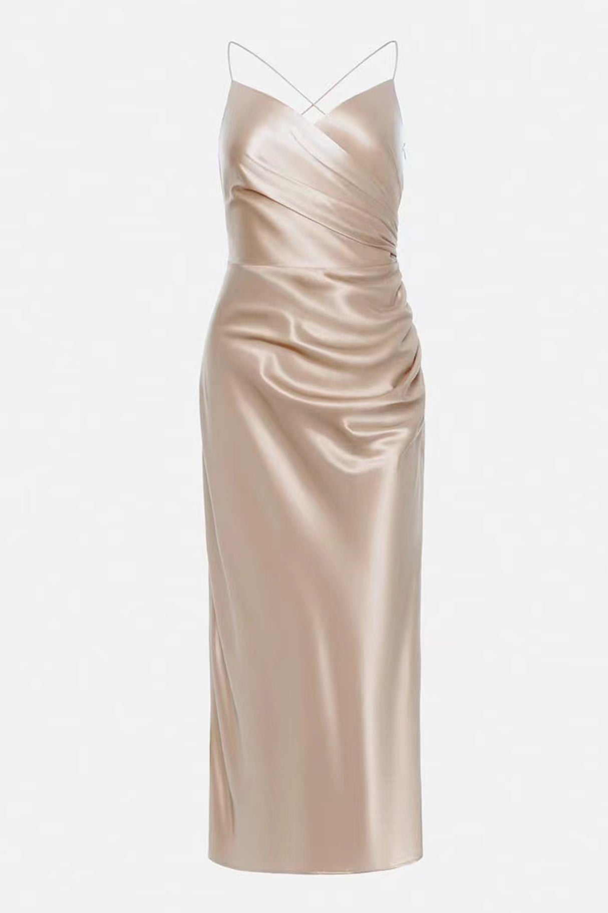 Arolora Satin V Neck Backless Cami Dress